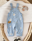 2-3Y - Daisy Embroidered Overalls – Soft Blue Cotton Baby Stork