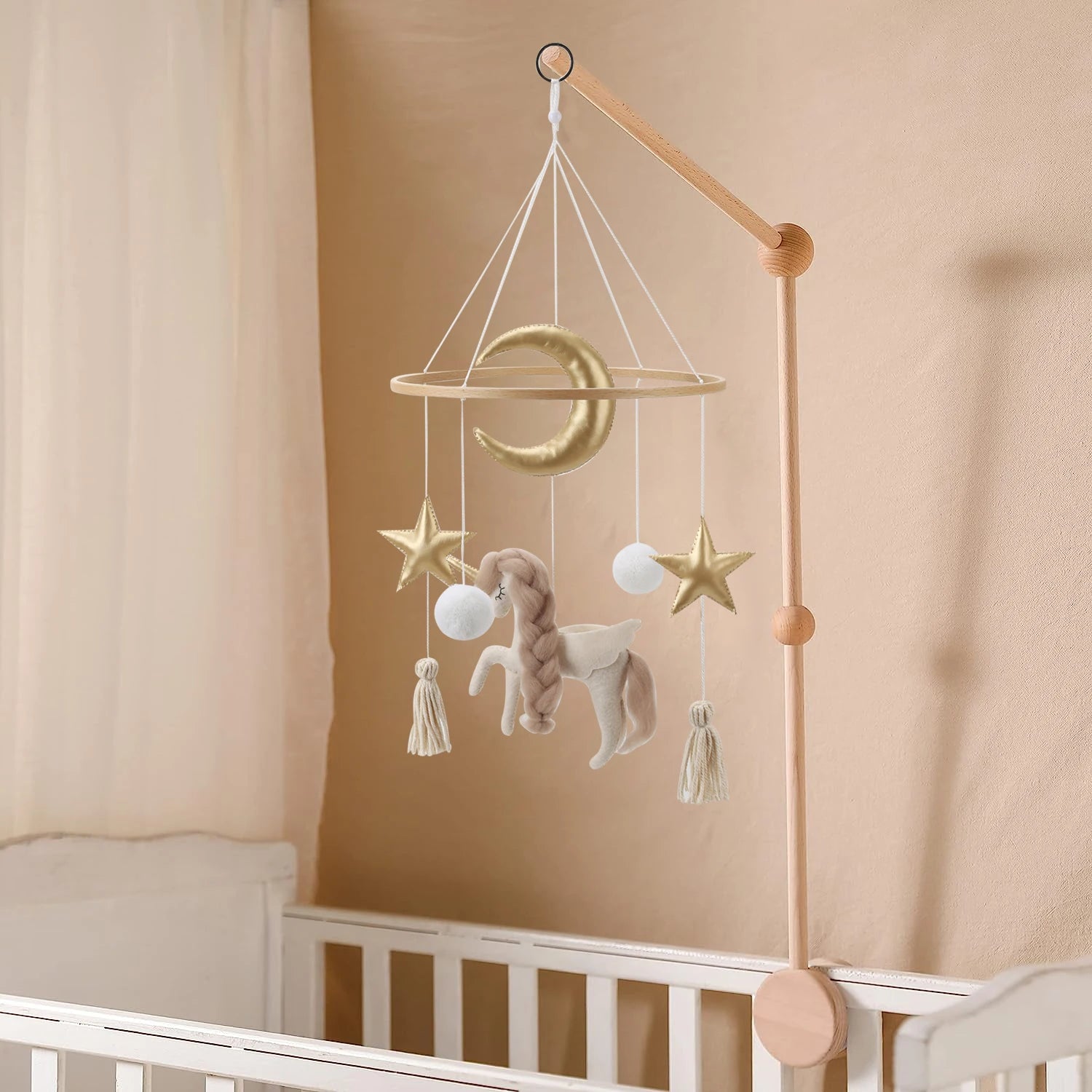 - 🦄 Golden Unicorn Baby Mobile – Elegant Crib Mobile for Girls’ Nursery Baby Stork Baby Mobile