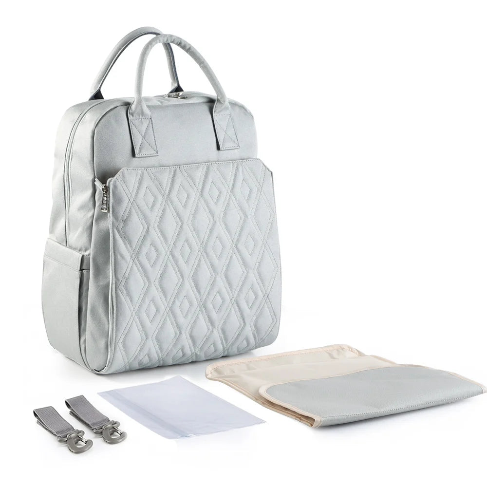 Gray - Multifunctional Waterproof Baby Diaper Backpack – Large Capacity Nappy Bag for Mums & Dads Baby Stork