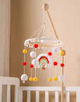 - Boho Rainbow Wooden Crib Mobile with Felt & Wool Balls - Baby Crib Mobile Baby Stork Baby Mobile
