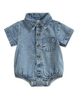 Blue - Denim Button-Up Romper Baby Stork