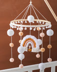 - Boho Rainbow Wooden Crib Mobile with Felt & Wool Balls - Baby Crib Mobile Baby Stork Baby Mobile