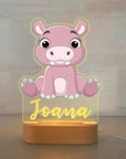 Hippo Warm Light - Personalised Zoo Friends Night Light Custom Name LED Lamp for Kids Baby Stork Night Light