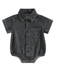 Dark Grey - Denim Button-Up Romper Baby Stork