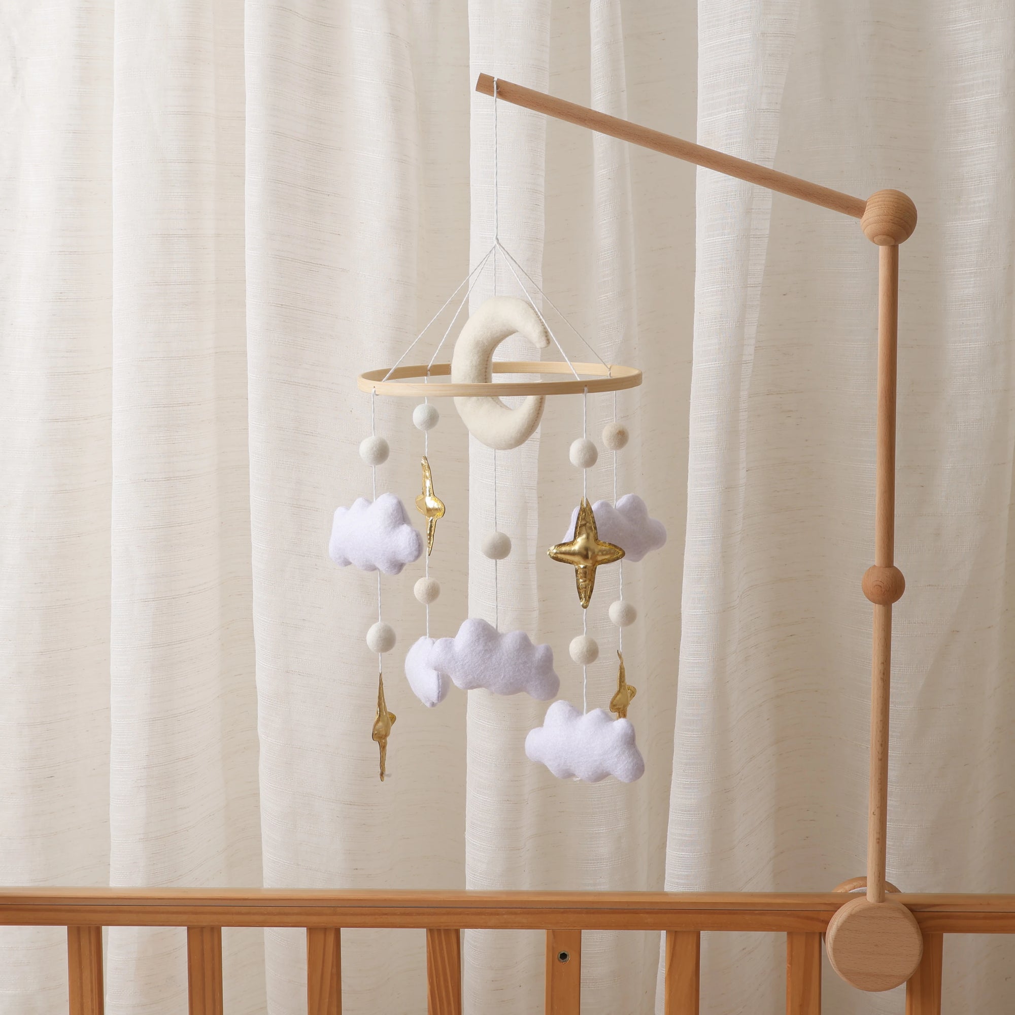 - Moon, Cloud & Gold Star Baby Mobile – Elegant Nursery Decor Baby Stork Baby Mobile