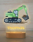 Digger - Personalised Name Acrylic Night Light - Trucks, Tractors and More! Baby Stork Night Light