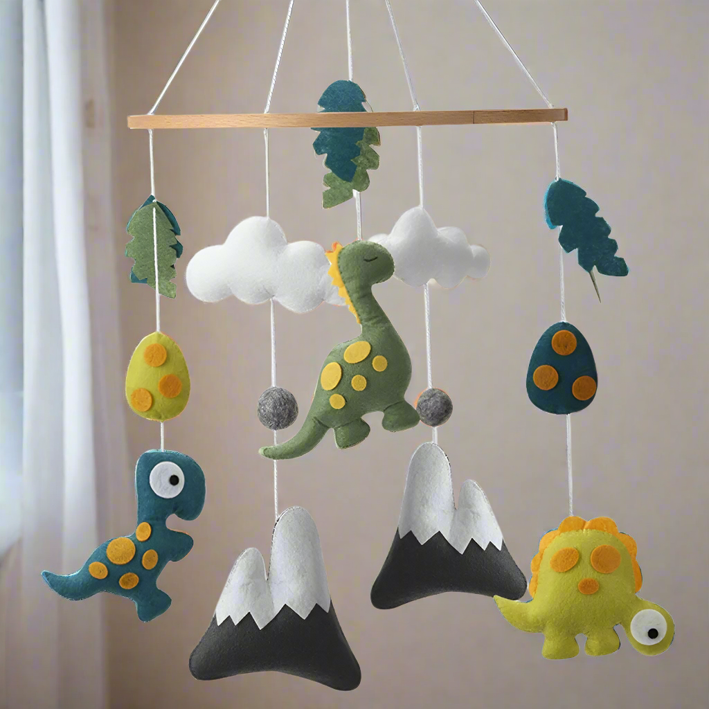 - Handmade Dinosaur Baby Mobile – Felt Jurassic Nursery Hanging Decor for Crib Baby Stork Baby Mobile