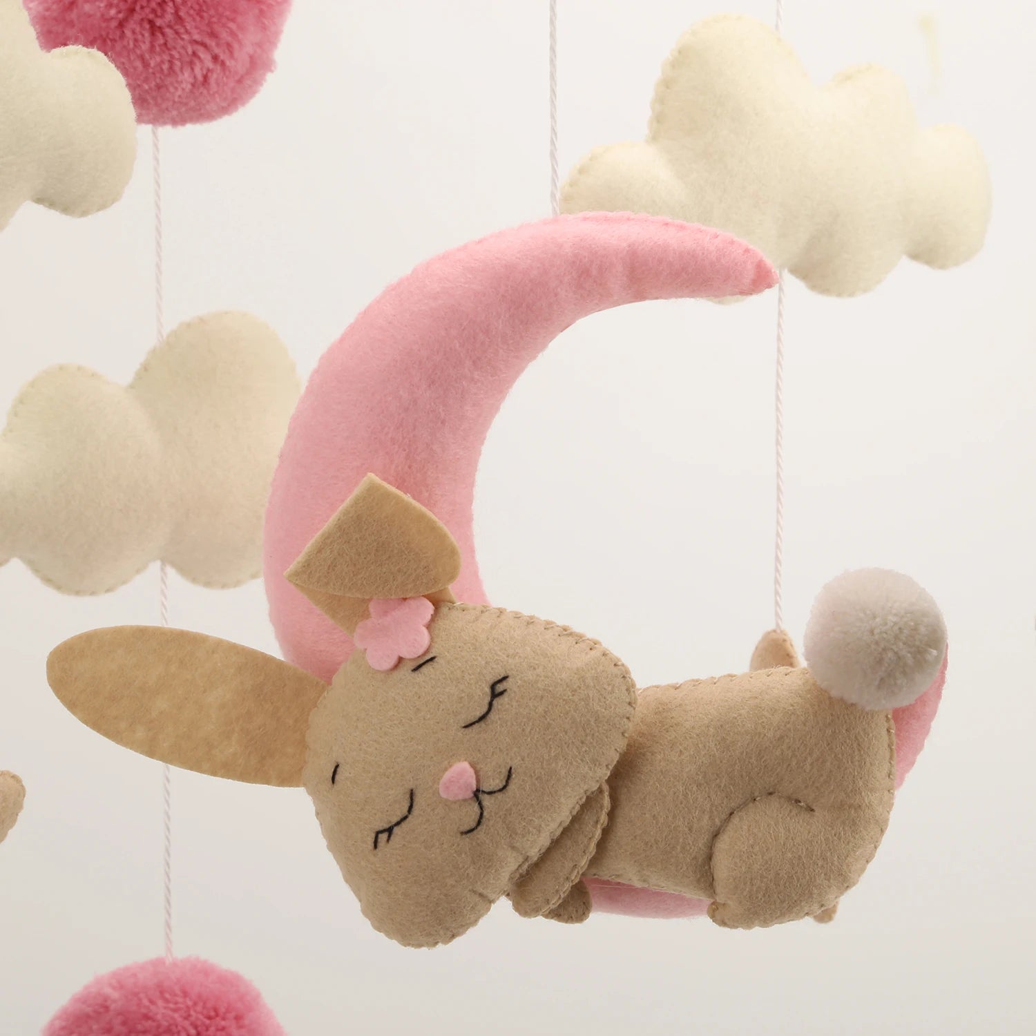 - 🐰 Bunny Baby Mobile – Soft Pompom Crib Mobile for Girls' Nursery Baby Stork Baby Mobile