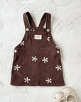 - Chocolate Corduroy Overall Dress – Embroidered Daisy Pinafore Baby Stork
