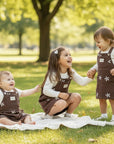 - Chocolate Corduroy Overall Dress – Embroidered Daisy Pinafore Baby Stork