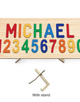 Classic Rainbow With Stand - Custom Wooden Name & Number Puzzle – Personalised Educational Toy Baby Stork
