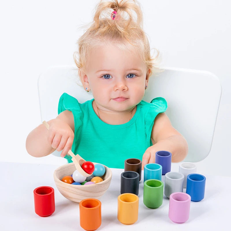 - Montessori Wooden Balls in Cups Sorter - Rainbow Colour Sorting Game Baby Stork Baby & Kids > Toys