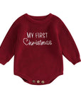 Red - My First Christmas Embroidered Knit Romper Baby Stork