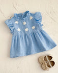 - Blue Daisy Flutter Dress – Sweet Ruffle Detail Baby Stork