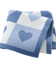 Blue - Heart Pattern Baby Blanket – 90 × 70 cm | Ultra-Soft Acrylic | Multiple Colours Baby Stork