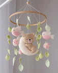 🌸 Boho Teddy Bear Baby Mobile – Girl's Nursery Decor with Birds, Flowers & Leaves