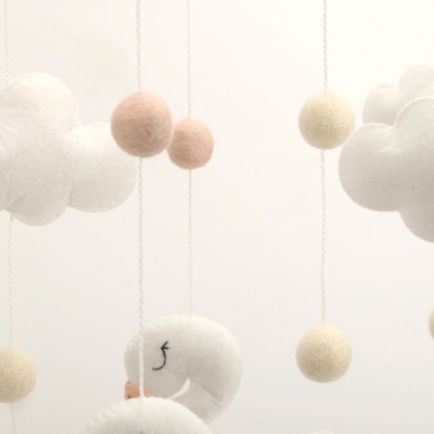 - 🦢 Swan Baby Mobile – White Felt Nursery Mobile with Clouds and Blush Accents Baby Stork Baby Mobile