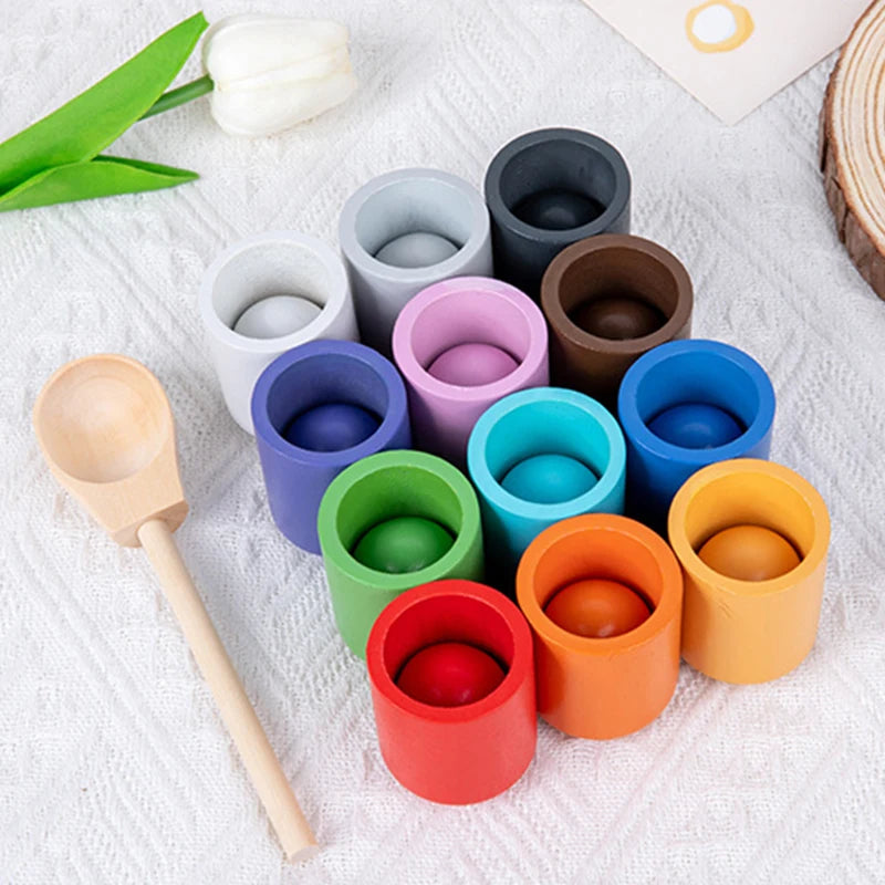 - Montessori Wooden Balls in Cups Sorter - Rainbow Colour Sorting Game Baby Stork Baby & Kids > Toys