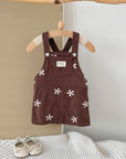 - Chocolate Corduroy Overall Dress – Embroidered Daisy Pinafore Baby Stork