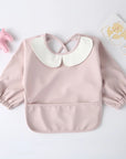 Light Pink - Full Sleeve Feeding Smock Bib with Adorable Thrilled Collar - Solid Colour Baby Stork Bibs