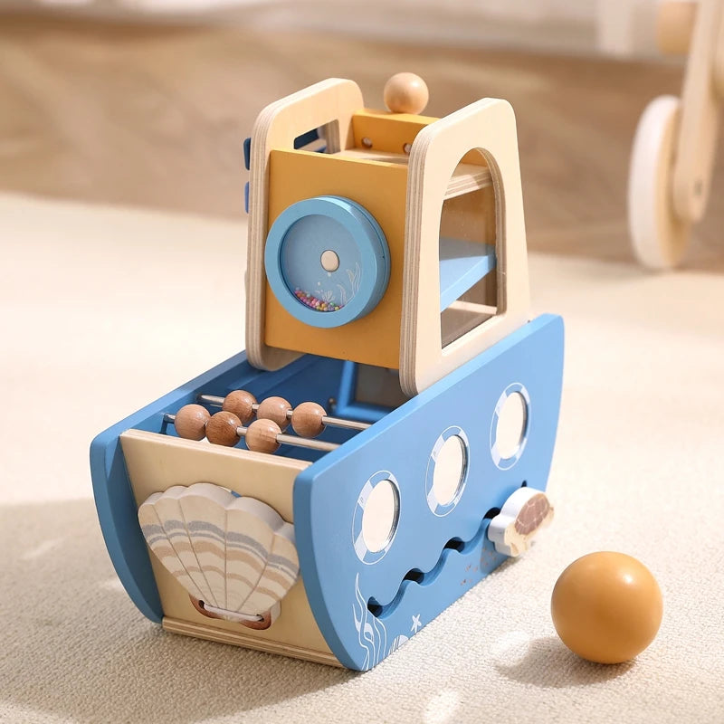 - 5-in-1 Multi-Activity Wooden Boat Busy Cube | Montessori-Inspired Educational Toy Baby Stork
