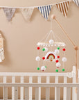 - Boho Rainbow Wooden Crib Mobile with Felt & Wool Balls - Baby Crib Mobile Baby Stork Baby Mobile