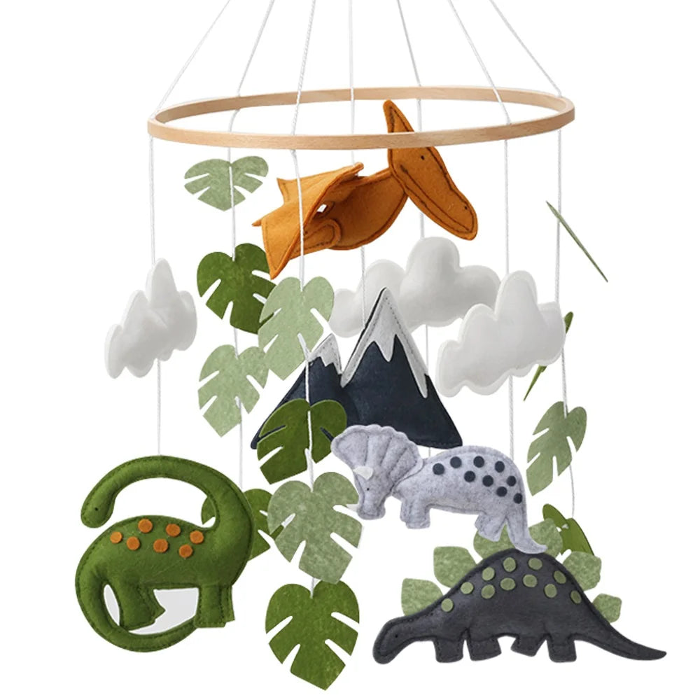 - Handmade Dinosaur Baby Mobile with Mountains & Leaves – Soft Felt Cot Mobile Baby Stork Baby Mobile