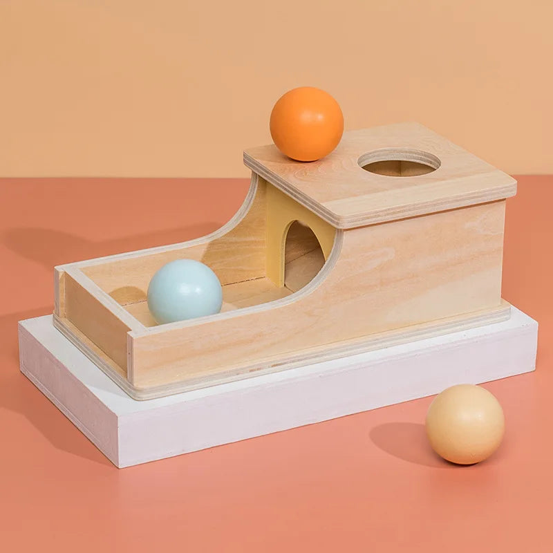 Wooden Montessori Sensory Toys - Object Permanence Box with 3 Pastel Colour Balls