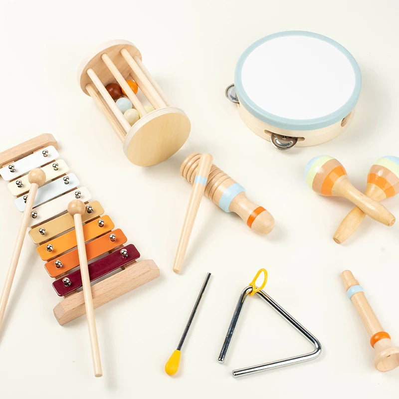 - Toddlers Early Education Wooden Musical Instrument Set Baby Stork Musical Toy