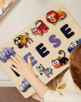 Animal(7-9letter) - Personalised Safari Animals Name Puzzle – Wooden Montessori Toddler Toy, Custom Jungle Gift Baby Stork Puzzles