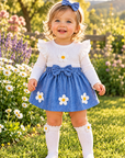 Floral Romper Dress Set with Headband & Socks