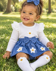 Floral Romper Dress Set with Headband & Socks