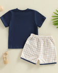 Dog & Baseball Top with Checked Shorts Set