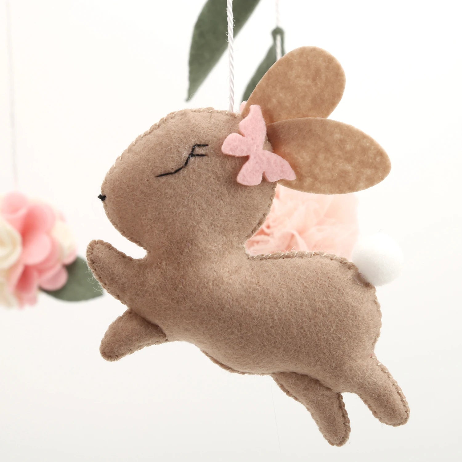Handmade Bunny Rabbit Crib Mobile | Floral & Boho Nursery Decor | Soft Felt & Wooden Baby Stork Australia