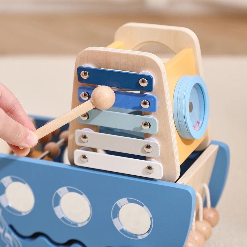 - 5-in-1 Multi-Activity Wooden Boat Busy Cube | Montessori-Inspired Educational Toy Baby Stork