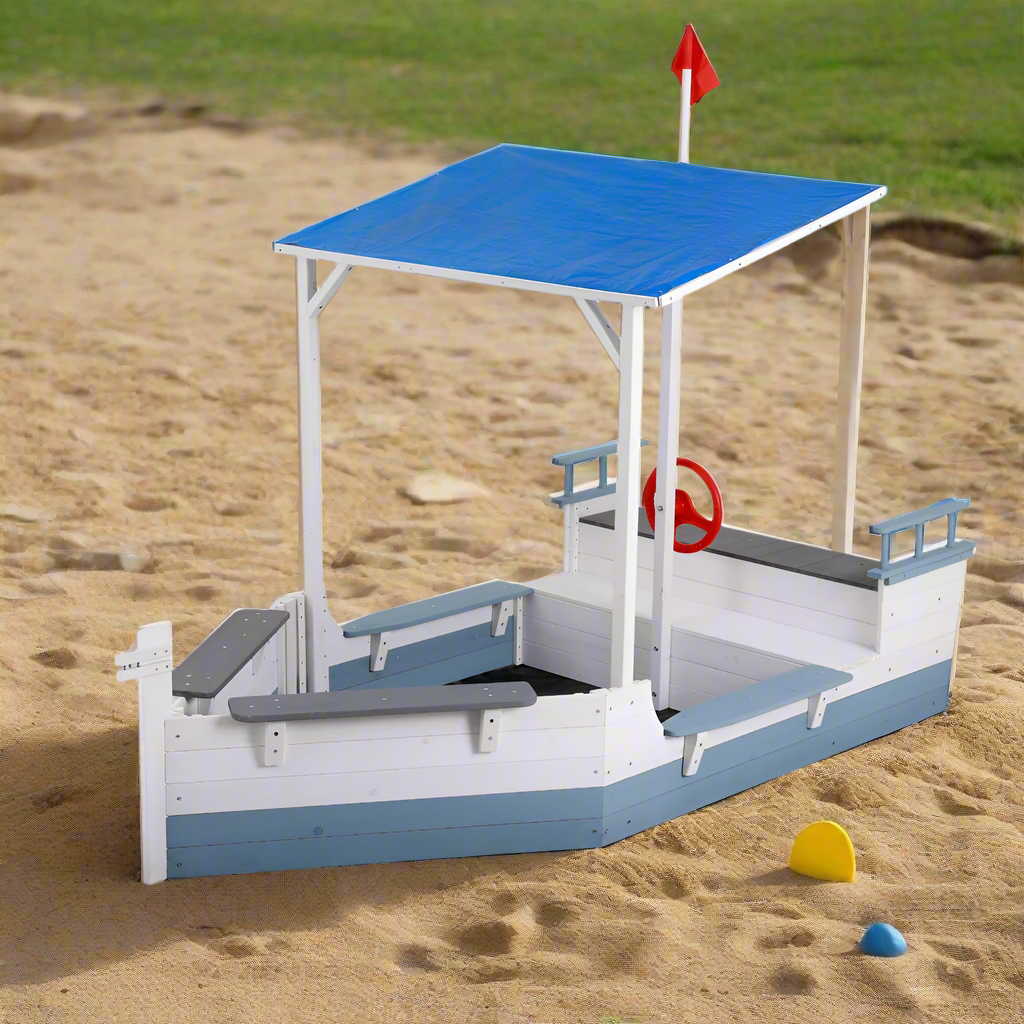 - Kids Boat Sandpit with Canopy & Flag | Outdoor Wooden Playset Keezi Baby & Kids > Baby & Kid's Toys > Outdoor Play Equipment