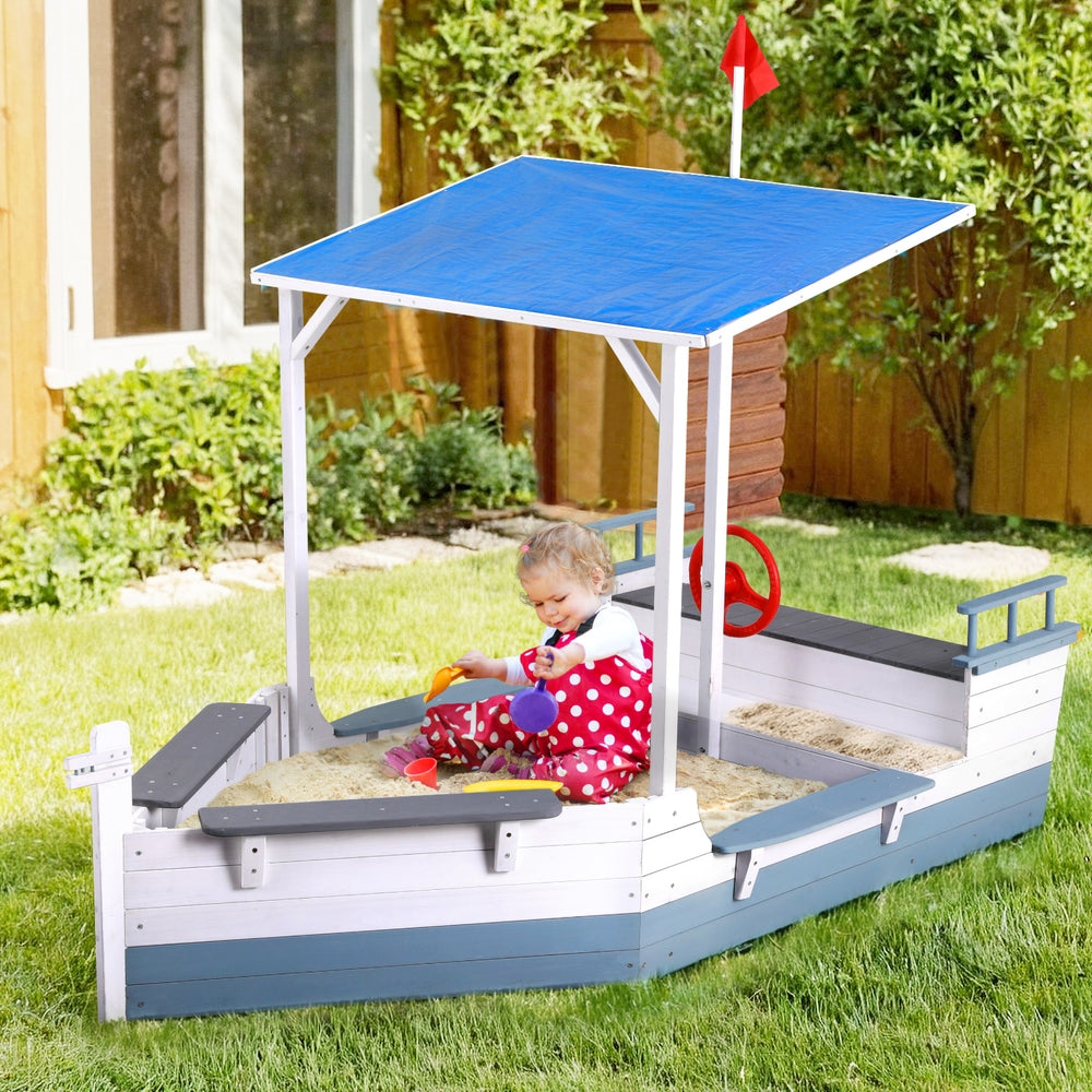 - Kids Boat Sandpit with Canopy & Flag | Outdoor Wooden Playset Keezi Baby & Kids > Baby & Kid's Toys > Outdoor Play Equipment