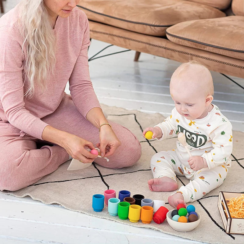 - Montessori Wooden Balls in Cups Sorter - Rainbow Colour Sorting Game Baby Stork Baby & Kids > Toys