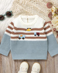 - Light Blue Vehicle Knit Sweater – Soft & Warm Striped Baby Jumper Baby Stork