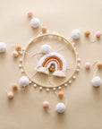 - Boho Rainbow Wooden Crib Mobile with Felt & Wool Balls - Baby Crib Mobile Baby Stork Baby Mobile