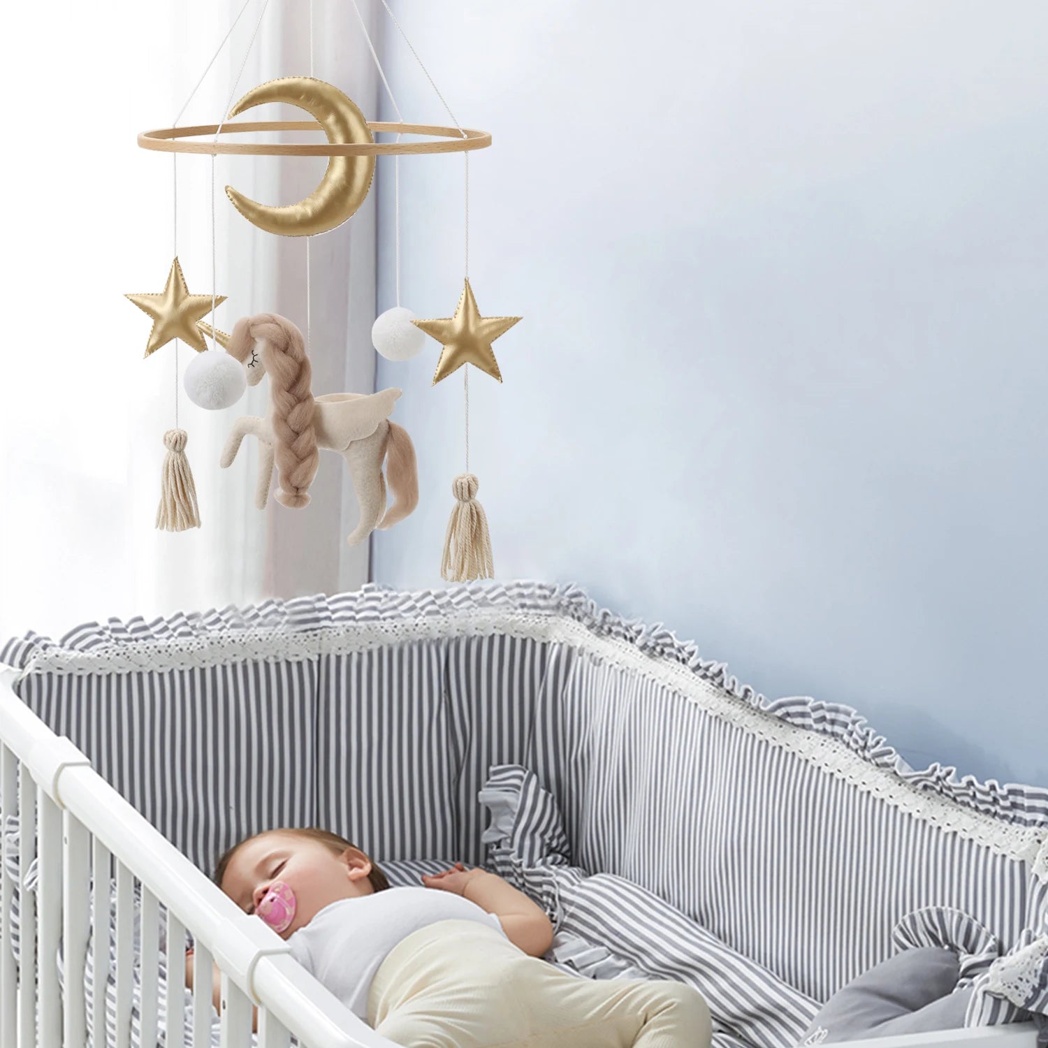 - 🦄 Golden Unicorn Baby Mobile – Elegant Crib Mobile for Girls’ Nursery Baby Stork Baby Mobile