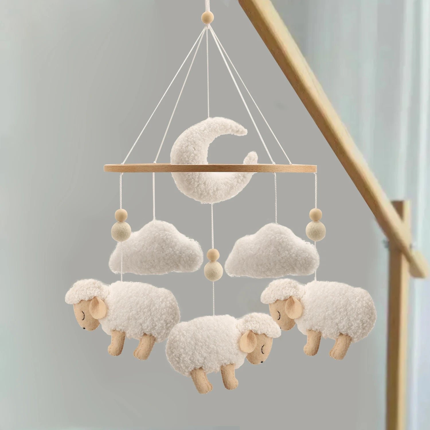 - 🐑 Boucle Sheep Baby Mobile – Neutral Cloud & Moon Nursery Decor Baby Stork Baby Mobile