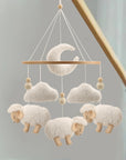 🐑 Boucle Sheep Baby Mobile – Neutral Cloud & Moon Nursery Decor