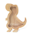 Tyrannosaurus Rex - Personalised Name Wooden Piggy Bank - Custom Animal & Dinosaur Designs | 6 Unique Styles Baby Stork Piggy Banks