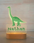 Warm White Brontosaurus - Personalised LED Night Light Custom Baby Kids Name Cartoon Dinosaur Acrylic Lamp Baby Stork Night Light