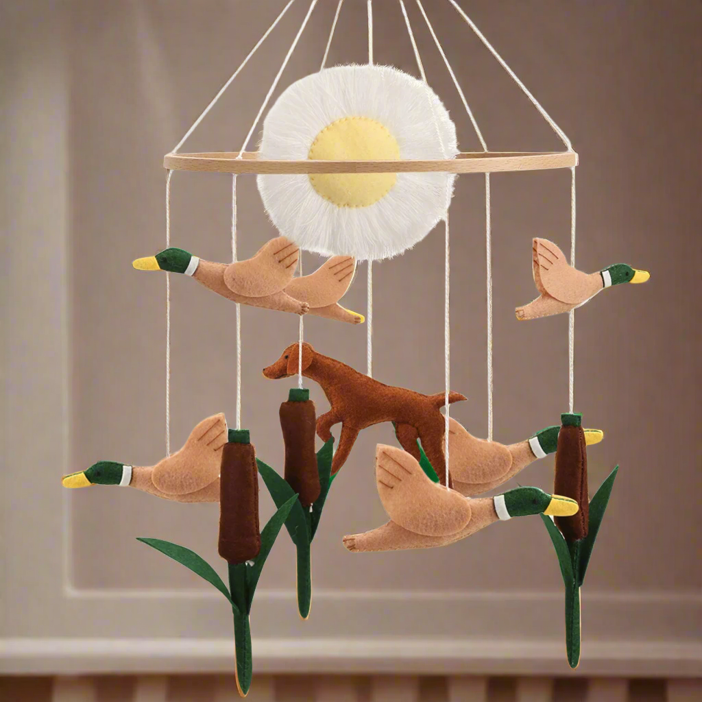 - Duck Pond Adventure Baby Mobile – Felt Mallard & Dog Nursery Cot Mobile Baby Stork Baby Mobile