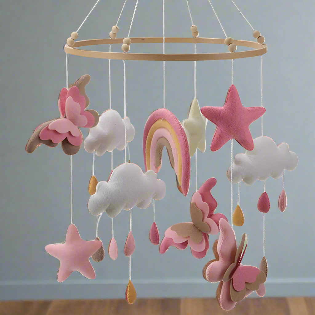 - Handmade Butterfly Baby Mobile – Pink Nursery Cot Mobile with Stars & Rainbows Baby Stork Baby Mobile