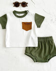 2-3Y - Green Ribbed Pocket Set – 2 Piece Baby Outfit Baby Stork