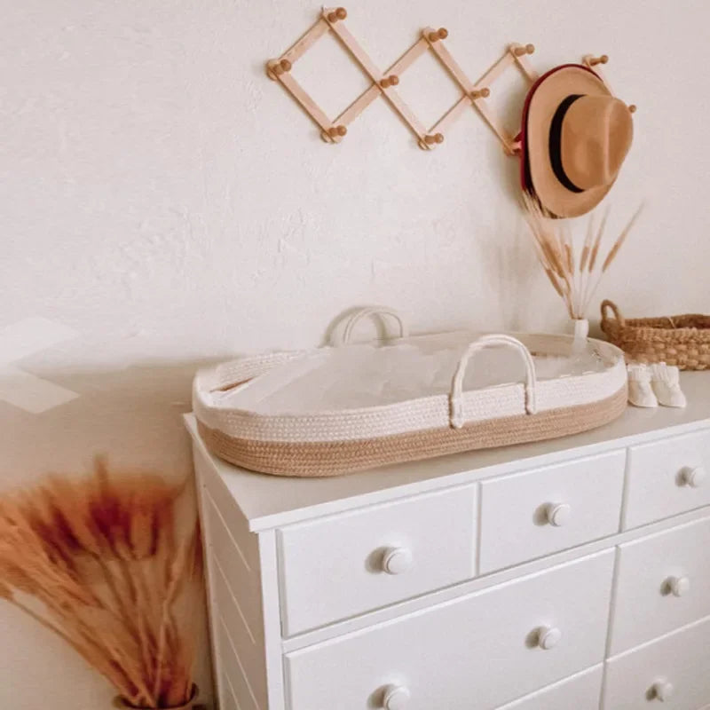 Boho Cotton Rope Moses Portable Change Basket + Mattress