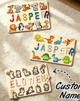 - Personalised Wooden Name Puzzle Board | Animal-Themed Montessori Learning Toy Baby Stork